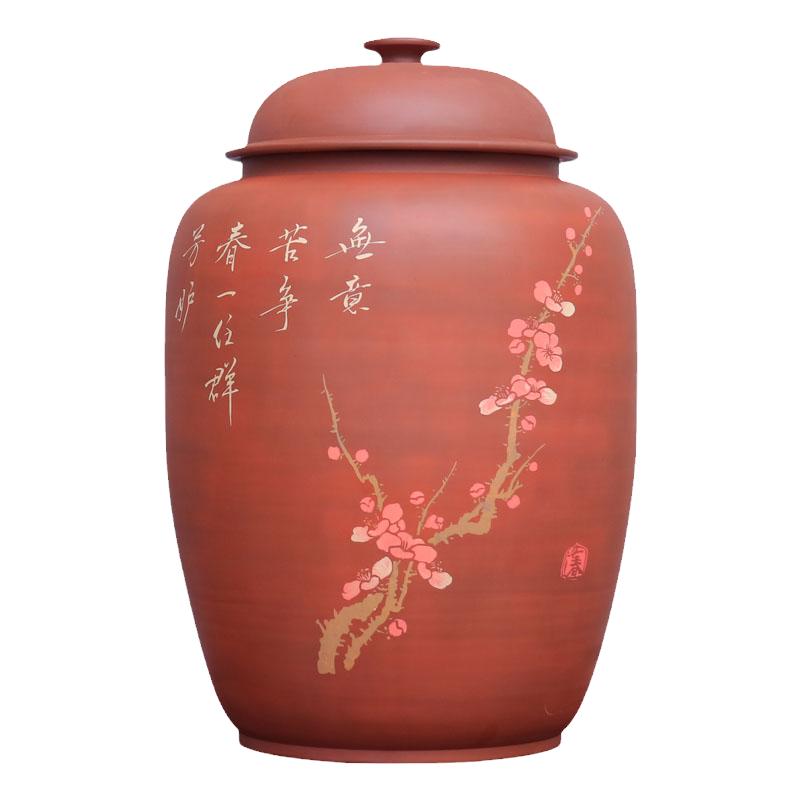 醉莲居紫陶建水阴刻阳填特大茶缸