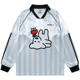 GUUKA&matsui联名刺绣小狗运动长袖t恤男 美式球衣插肩袖上衣合身