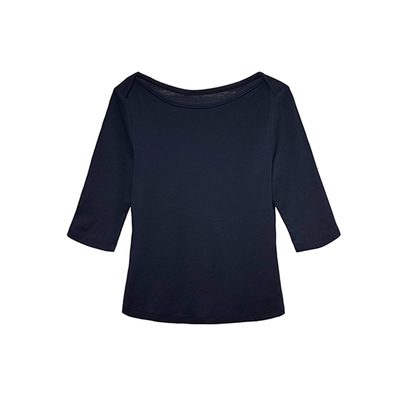 春也白 法式复古船型领显瘦五分袖T恤女春新款简约高智感中袖上衣