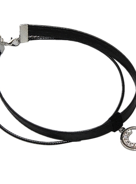 星月圆环黑色皮质颈带双层短款
