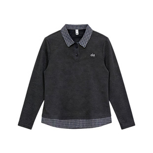 翻领格子拼接假两件妈妈装洋气减龄长袖上衣春季新款休闲百搭卫衣