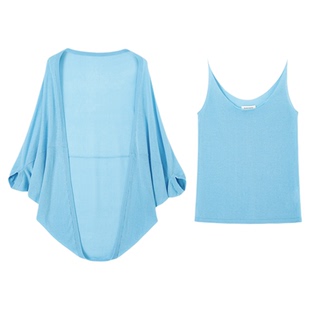 ROSELINGLING温柔感穿搭醋酸+棉简洁一片式开衫+吊带背心针织套装