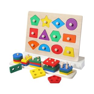 蒙氏早教几何入门拼板手抓板拼图积木形状配对嵌板1-3岁益智开发