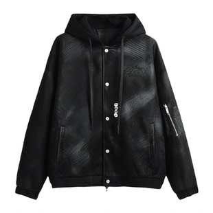 美式加绒加厚外套男生秋冬季新款青少年潮牌宽松上衣服夹克男装士