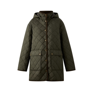 【拒水科技】Eland衣恋棉服女中长款菱格连帽外套2025冬季新款