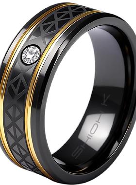 潮男钨金钨钢食指戒指