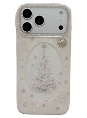MoreRex 透明细闪白色圣诞树带链条适用苹果18手机壳iphone17promax新款16pro双层15防摔保护套14秋冬17女款