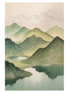 纯手绘油画山水肌理画新中式茶室挂画玄关客厅背景墙大芬村油画