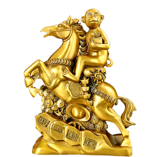 马上封侯纯黄铜摆件马上赢马上有钱铜马生肖猴吉祥物办公室装饰品