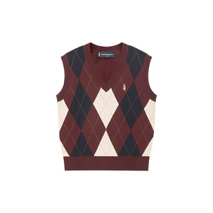 暇步士童装儿童马甲春秋季新款男童学院风V领线衣马夹女童坎肩