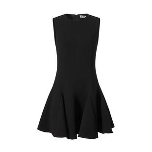 商场同款  摩萨克冬醋纤圆领收腰波浪裙摆无袖连衣裙女