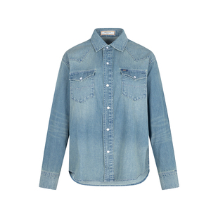 三所vintage 1950S靛蓝衬衣叠穿港风复古牛仔衬衫长袖内搭女春秋