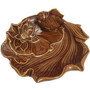 包邮中式复古客厅创意大号荷花陶瓷烟灰缸办公个性家居摆件大方