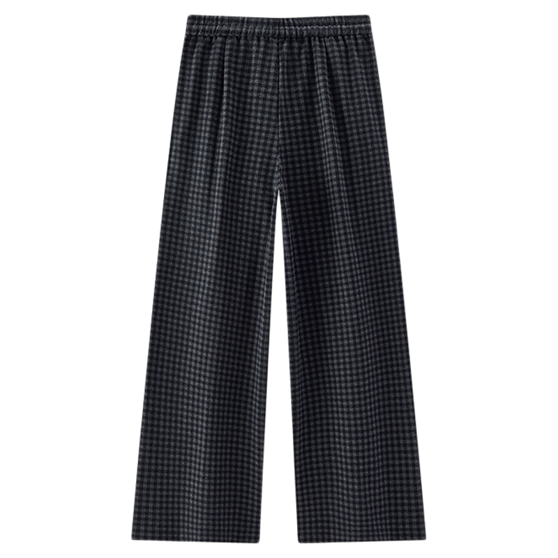 森马高腰仿呢格纹阔腿休闲裤女