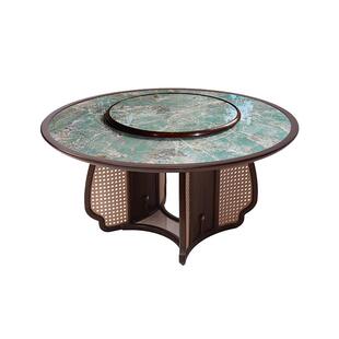 隐珏新中式实木岩板餐桌家用小户型饭桌圆形带转盘桌子餐桌椅组合