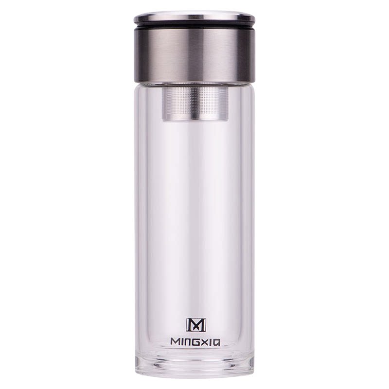 明霞双层玻璃杯家用办公商务便携水杯子茶水分离透明创意杯礼品杯