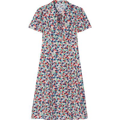 LK BENNETT法式印花连衣裙2025年夏新款系带翻领收腰优雅中长款