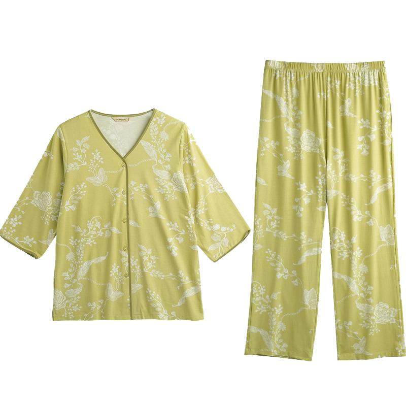 秋鹿显瘦V领柔软莫代尔睡衣女2025春秋季新款七分袖家居服可外穿