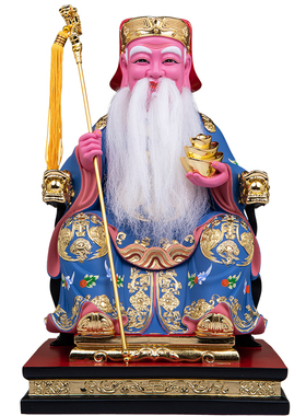 树脂唐彩蓝衣土地公坐像供奉