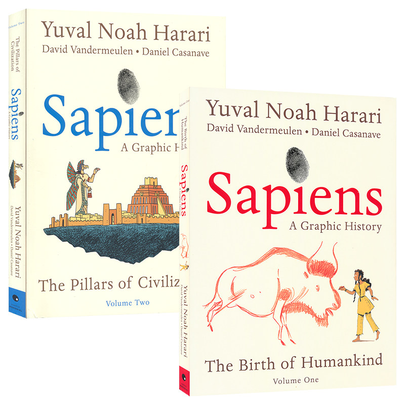 Sapiens 人类简史1-2 从动物到上帝 文明的支柱 漫画故事书 Harari 尤瓦尔·赫拉利 世界通史 百科科普 英文原版进口图书