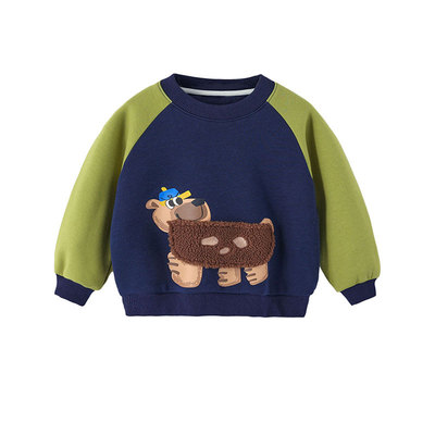 男童上衣加绒冬季男孩冬款圆领插肩卫衣儿童冬装加厚保暖长袖童装