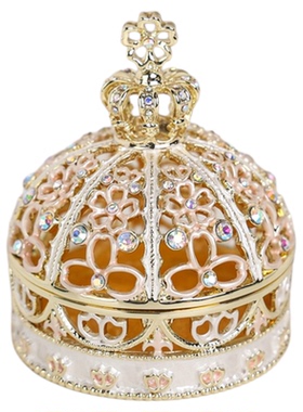 日韩珐琅彩镂空花朵皇冠首饰盒结婚戒指收纳盒网红礼品