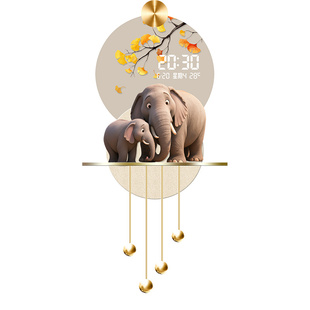 侘寂风吉象入户玄关装饰画高级感电子时钟万年历灯画走廊过道挂画