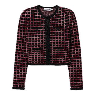 self-portrait 2025春夏黑撞红格纹小香风针织外套开衫