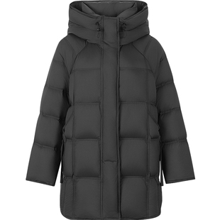 衣香丽影黑色连帽羽绒服女中长款2025年冬装新款新国标宽松厚外套