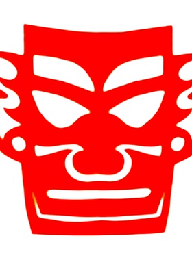 中国风三星堆红色手工剪纸轴对称