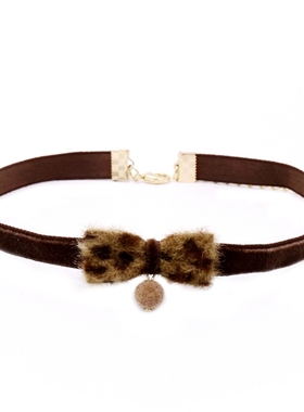 豹纹毛茸茸 性感可爱猫咪蝴蝶结复古日系项圈choker秋冬新品