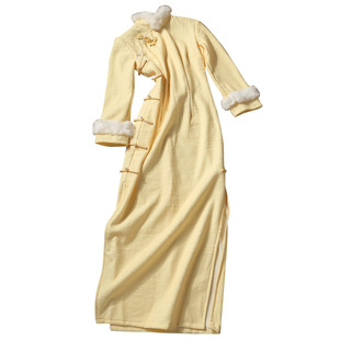 忆南栀黄色女新中式旗袍过冬2025新款冬装适合年轻人穿的加绒加厚