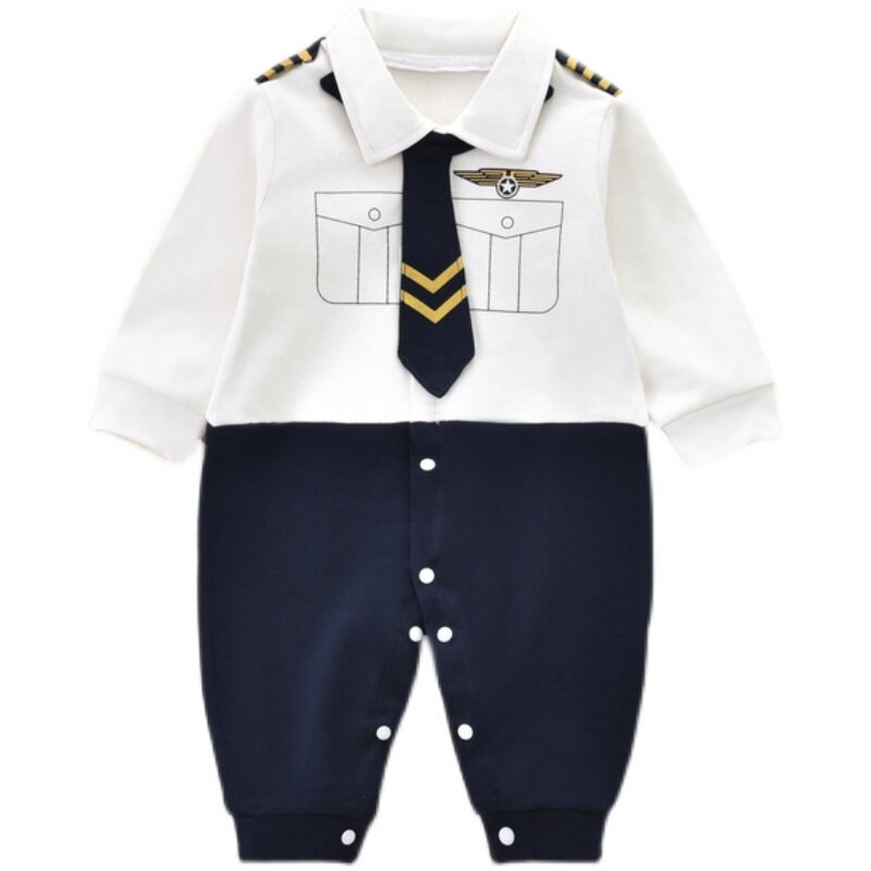 婴儿哈衣春秋季0-18个月宝宝纯棉连体衣新生儿洋气爬服机长制服潮