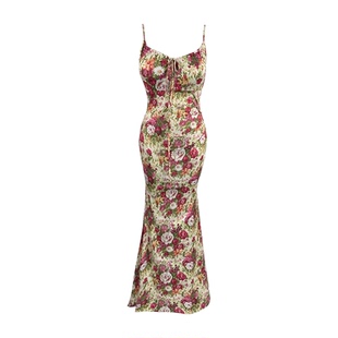 B-babes【古镇花事】大码微胖mm印花显瘦吊带裙夏季显瘦连衣裙女