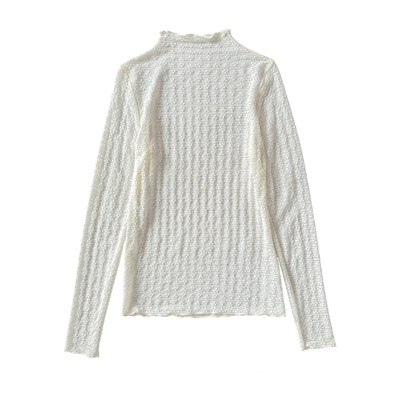 半高领蕾丝打底衫女长袖叠穿内搭纱衣秋冬新款高级感薄款网纱上衣