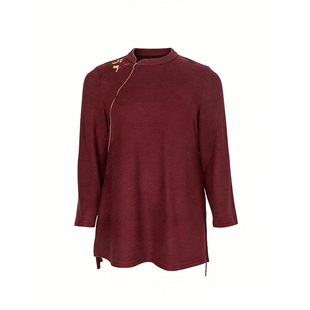 美丽客栈高端大码女装胖mm时髦高级感本命年洋气酒红色加绒上衣女