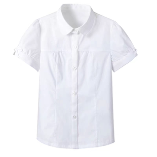 伊顿纪德校服女童浅蓝色短袖衬衫中小学生夏季班服白色衬衣09C226