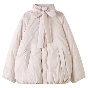 SNIDEL2025秋冬新品甜美蝴蝶结刺绣保暖鸭绒面包羽绒服SWFC254318