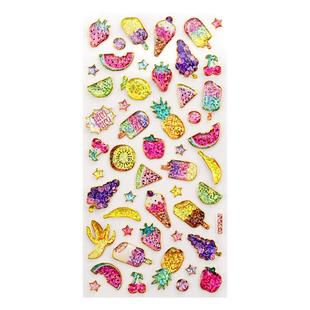 闪亮镭射儿童女孩烫金水晶贴纸冰淇淋水果水杯手帐文具装饰小贴画