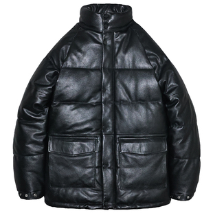 真皮羽绒防寒面包服头层软牛皮衣男女修身中长休闲立领木村拓哉贝