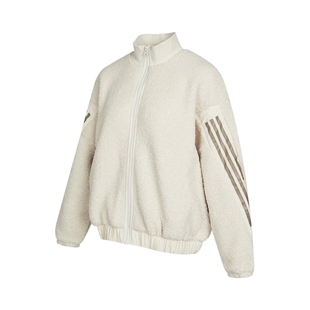 阿迪达斯外套女装秋季新款立领毛绒开衫宽松上衣加厚棒球服HM7455