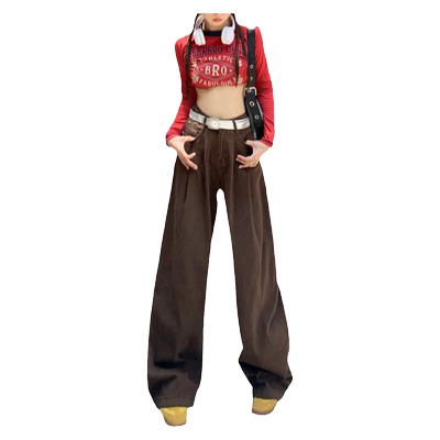 RJVO美式复古褶皱阔腿裤女