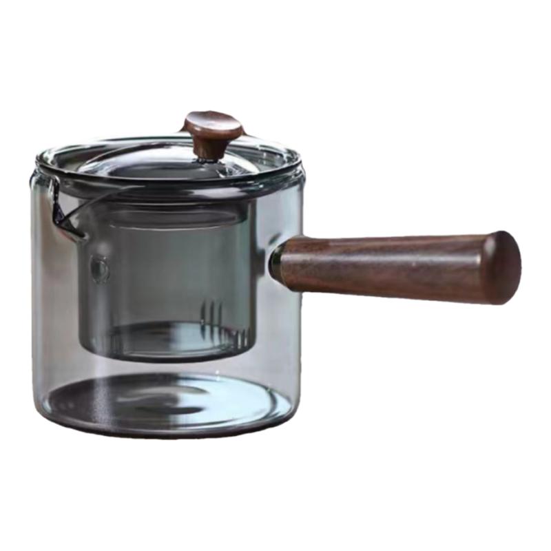 玻璃侧把壶耐高温木把家用烟灰色煮茶壶新款耐热电陶炉茶具套装
