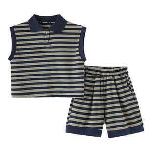 砚台家童装男童休闲套装薄夏装儿童条纹背心短裤男宝宝分体两件套