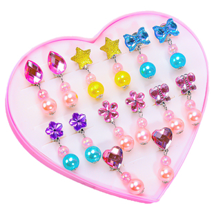 儿童耳环耳夹无耳洞宝宝公主可爱卡通女孩女童假耳坠首饰耳钉饰品