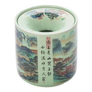 中式复古烟灰缸带盖防飞灰家用陶瓷创意个性烟灰缸桌面收纳茶渣缸