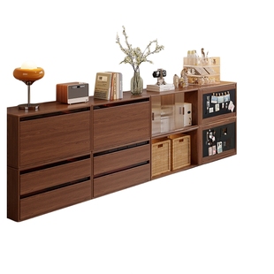 模块化组合柜中古风去客厅化矮靠墙书柜带玻璃门实木书柜带防尘