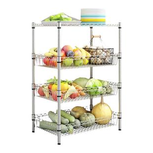 厨房菜篮子置物架落地多层放装菜锅架子家用品水果蔬菜收纳储物筐