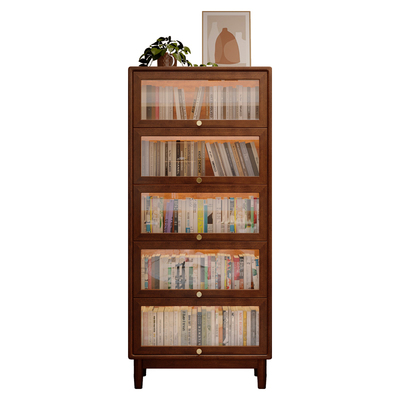 实木玻璃门中古风客厅防尘书柜