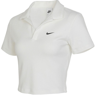 滔搏丨NIKE耐克女子运动深V修身短款POLO衫休闲短袖T恤DV7885-133